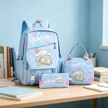 Miniso Sanrio Hangyodon 3Pcs Canvas Backpack Set Cute Scale Print School Bag Combo - Blue - View 6
