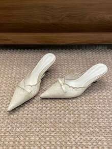 女款蕾絲尖頭細高跟性感 2026 春/夏新款羅馬涼鞋 百搭上班鞋 - 米色 - 查看 8