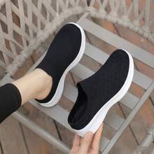 Damen Strick Mule Schuhe, rückenfreie Slip-On Freizeitschuhe, atmungsaktive Laufschuhe, bequeme Loafer - RS1005 Schwarzweiß - Übersicht 2