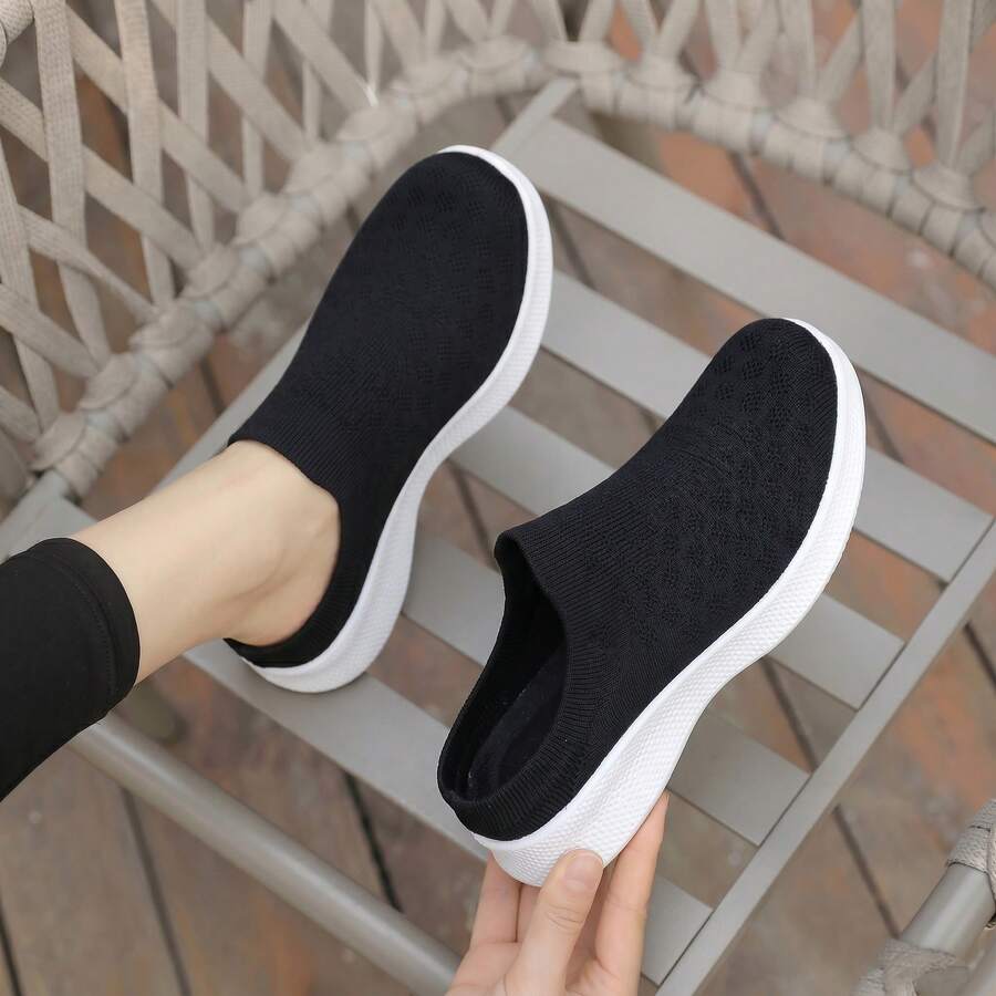 Damen Strick Mule Schuhe, rückenfreie Slip-On Freizeitschuhe, atmungsaktive Laufschuhe, bequeme Loafer