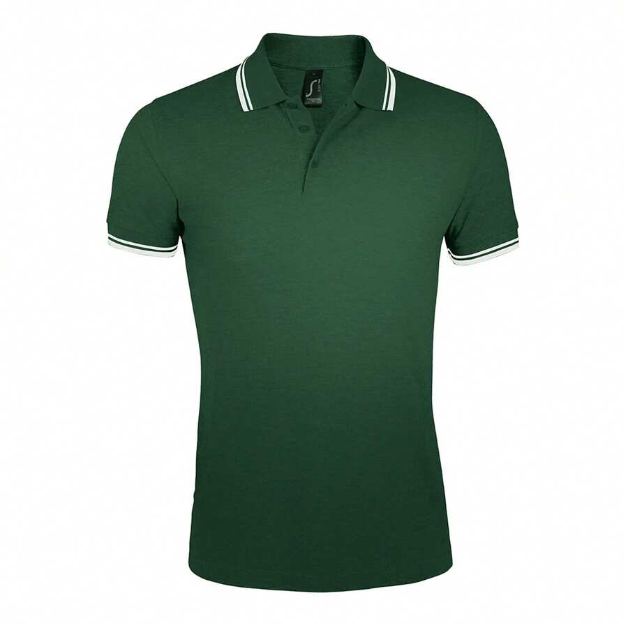 SOLS Mens Pasadena Tipped Short Sleeve Pique Polo Shirt - Forest/White - View 1