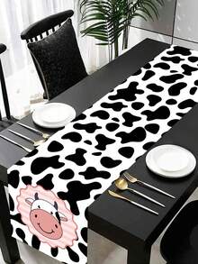 1 buah Taplak Meja Motif Sapi, 180x35cm, Taplak Meja Poliester dengan Pola Bintik Sapi, Cocok untuk Dekorasi Pesta Ulang Tahun Bertema Peternakan untuk Anak Laki-laki dan Perempuan, Perlengkapan Pesta Bayi - MultiWarna - View 3