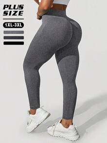 TCVC Women's Plus Size Super Stretch High Waist Yoga Leggings, Seamless Butt Lifting & Tummy Control Compression Pants For Gym Workout & Daily Sports - Light Grey - View 4