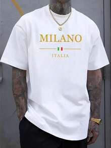 T-shirt in cotone da uomo taglie forti MILANO ITALIA, T-shirt estiva casual comoda con design tatuaggio catena dorata - Stil1 - Übersicht 1
