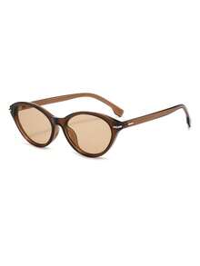 1 Pair Women's Tea Color Cat Eye Frame Minimalist Retro Versatile Fashion Glasses - Brown - View 3