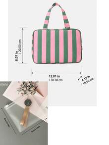 The Striped Toiletry Bag Also Doubles As A Makeup Organizer, Making It A Perfect Necessity For University Dorm Life And Travel. - Multicolor - View 11