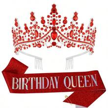 女性水晶生日皇冠 生日女王 皇冠腰帶 女王公主皇冠附梳子 生日快樂派對裝飾禮物髮飾 - 查看 14