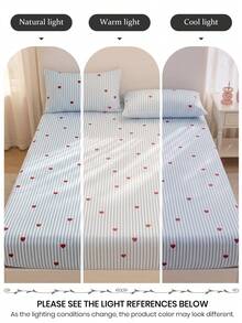 1 pieza Sábana ajustada con estampado de corazón rojo, suave y resistente a las arrugas, transpirable y cómoda, adecuada para camas de tamaño individual/doble/queen/king, lavable a máquina, ideal para uso en el hogar/dormitorio, decoración de dormitorio, textil del hogar acogedor, OEKO-TEX, verano, vuelta a la escuela - Multicolor - Ver 9