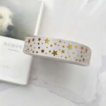 1 rollo de 5m de ancho 2.5cm cinta de poliéster con estampado de estrellas doradas, accesorios de decoración de embalaje, cinta para envolver flores, material DIY hecho a mano - 5 metros - Ver 8