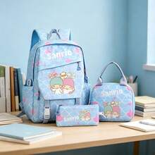 Miniso Sanrio Little Twin Stars 3件組帆布後背包套裝 可愛鱗片印花學生包組合 - 藍色 - 查看 1