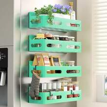 Sevenblue - Paquete de 4 estantes magnéticos fuertes para especias para refrigerador, estante magnético multiusos para nevera con 4 ganchos para organización de cocina y baño, rojo - Rojo - Ver 10