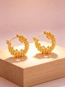 1 Pair Women's Stainless Steel Hollow Gold-Plated Earrings Suitable For Daily Wear - Mesh Earrings - View 3