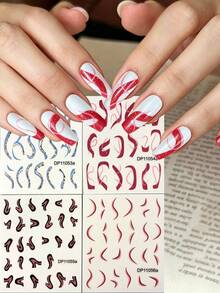 Tiebeauty 4pcs Double Line Ribbon Nail Sticker Set, Double Layer Glitter Curved Ribbon Craft, Suitable For Commuter Nude Nails, Y2K Sweet Cool Baddie, Gentle Minimalist Sexy Wedding Nails, Asymmetrical French Press-On Nails - Multicolor - View 2