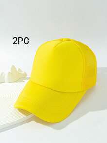 1pc Women's Solid Color Mesh Minimalist Lightweight Baseball Cap, Adjustable Strap, Suitable For Daily Wear,Summer,Beach,Hat - Yellow - View 6