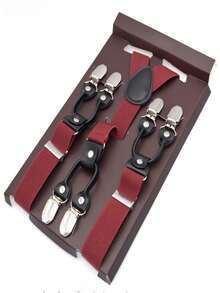 Vintage British Style 6-Clip Elastic Suspenders For Men – Wide X-Back Business Braces, Adjustable Formal Shoulder Straps - Multicolor - View 8