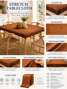 1 pieza Mantel ajustado con efecto de madera falsa, mantel rectangular de poliéster rústico de estilo campestre con estampado de textura de madera detallada, mantel elástico reutilizable y lavable para mesa de comedor, patio, barbacoa, fiesta de vacaciones, decoración de granja de verano - Multicolor - Ver 11