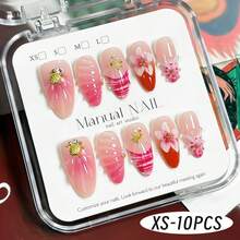 10Pcs Sweet Pink Gradient Press On Nails, 3D Lily Flower & Mermaid Shell Starfish French Pink Ombre False Nails, Summer Nails,Suitable For Daily Wear And Holiday Gifts - Multicolor - View 10