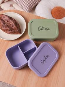 Personalized Silicone Bento Box, Customizable Name Portable Divided Lunch Box, Back To School Essential, Unisex, 3-Compartment Design, Convenient Meal Storage, Suitable For Work, Study And Outdoor Carry, Fashionable Back To School Gift, Travel Storage Box - Multicolor - View 5