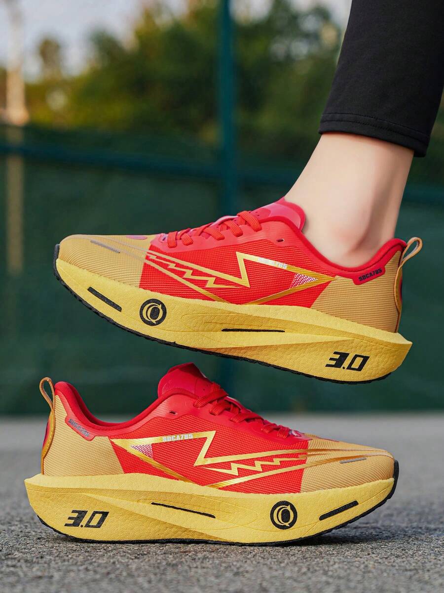 Men's Lightweight Breathable Running Shoes With Carbon Fiber Sole Insert Technology - Multi-Color Gradient Design, Shock-Absorbing Sole, Suitable For All Seasons Outdoor Activities, Casual Wear And Hiking - Low-Top Lace-Up Sneakers, Hiking Shoes With Gradient Color Design And Cushioned Support Structure