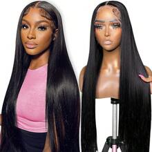 180 Density Water Ripple 13x4 High Definition Front-Mounted Seamless Human Hair Wig For Women With Deep Parting Curls And Water Ripple Front Hairline - Natural Black - View 2