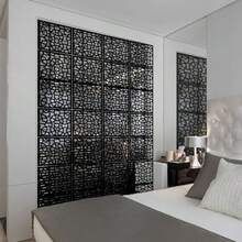 12 Pcs PVC Hanging Room Divider, Thick Decorative Flower Design Room Divider Partitions Panel Screen For Decorating Bedroom Dining Kitchen Office Studio Restaurant Hotel Decor - Black - View 7