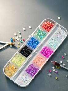 12-Grid Holeless Mermaid Bubble Glass Beads Small Round Crystal Beads Micro Beads DIY Nail Art Decor Filler - Multicolor - View 4