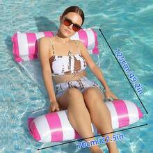 1pc Inflatable Mesh Pool Hammock - Striped Adult Lounge Chair, Suitable For Vacation, Party And Relaxation. Available In Pink, Yellow, White, Green And Blue. Outdoor Hammock, Beach And Swimming Pool Essential, Perfect For Photography - Multicolor - View 7