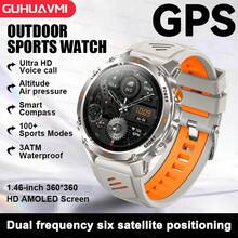 2025 GUHUAVMI 男士户外 GPS 智能手表，GPS+北斗双频定位，LED 手电筒，3ATM 防水，合金表壳，540mAh 电池，多色表带，无线通话，语音助手，提醒功能，GPS 定位追踪，100 多种运动模式，指南针，高度计和气压计显示，健身追踪器，适用于安卓和 iOS 系统 - 彩色 - 查看 14