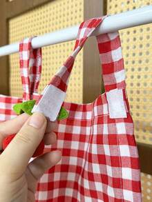 1PC Cute Korean-Style Red Cherry-Two-Color Checkered Patterned Short Curtains,Skirt Small Curtains For Door,Window,Kitchen Cabinet, Oven Partition,Home Drape Decor - Red - View 3