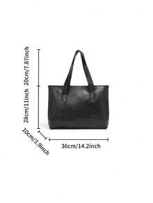 Dedoo Women's Large Commuter Tote Bag, Solid Color Soft Faux Leather, Wide Stitched Handle, Side Pockets, Large Capacity, Minimalist Business Casual, All-Season - Black - View 11