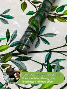1 Roll Fresh Green Branch & Leaf Glass Film 44.5cm(17.5in) Wide, Rainbow Refraction Under Sunlight, Static Cling Glue-Free Privacy Window Sticker, UV Protection & Anti-Peeping, Removable Without Residue, Free Installation Tools, Suitable For Home, Office, School, Dorm - Spring Dawn - View 7