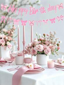 Chic Pink Bow Birthday Banner And Spiral Decorations - Classic Paper Hanging Ornaments For Party Celebrations, English Text, Birthday Party Decorations Pink Bow Birthday Banner Celebration Decor - Multicolor - View 6