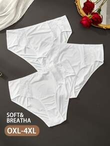 3pcs/Pack Plus Size Women White Lace Panties - White - View 1