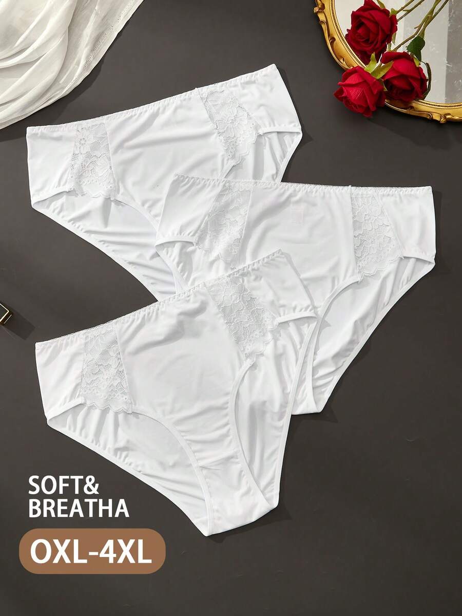 3pcs/Pack Plus Size Women White Lace Panties - White - View 1