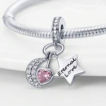 1 pièce pendentif en argent sterling S925 blanc phosphorescent, rose, aile, étoile, lune, ange, nœud, flèche, cœur, LOVE, compagnon, patte mignonne, pied, feu, énergie, convient pour bracelet original, collier, porte-clés, fabrication de pendentif DIY, cadeau pour femme, convient pour anniversaire, fête, cadeau de vacances - Rose bonbon - Voir 4