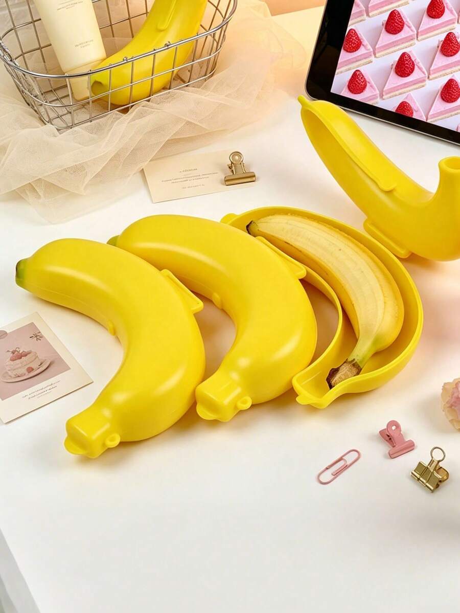 1/2pcs Banana Protector Storage Box, Anti‑Pressure Shockproof Fruit Keeper, For School Lunch Bag Backpack Travel, For Students Children, Popular Portable Snack Container, Ventilated Reusable Banana Carrying Case - Multicolor - View 1