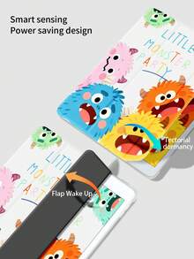 1pc Cute Cartoon Monster Letter Pattern Pencil Slot Painted Silicone Shockproof Tablet Protective Case With Sleep/Wake Function Compatible With Xiaomi - Multicolor - View 4