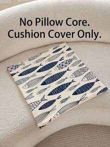 1pc Blue Fish Pattern Pillowcase - Decorative Square Cushion Cover, Suitable For Sofa Or Bed Use, Single-Sided Design, No Built-In Core, Machine Washable, Zipper Closure, Cute Ocean Style (Pillow Insert Not Included) - Multicolor - View 10