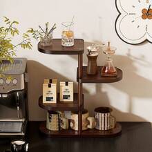 1 Stück Vintage Mehrschichtiger vertikaler Aufbewahrungsständer, Massivholz Material, kompakter Desktop Kaffee Regal, Mehrzweck Mid-Century Stil Aufbewahrungsständer, Küchen Gewürzregal, Tassenhalter, Ausstellungsregal, geeignet für Küche, Esszimmer, Tee Bereich, Bar Tresen Aufbewahrung und Ausstellung - Verschiedenfarbig - Übersicht 3