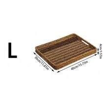 1/2/3pcs Vintage Handwoven Rattan Serving Tray With Handles, Multipurpose Decorative Basket For Bread, Snacks, Fruits, Desserts, Kitchen, Dining, Living Room, Balcony, Picnic, Home Storage Organizer - Coffee Brown - View 9