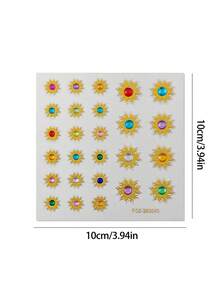 1 Peça Adesivo de Strass com Tema de Pôr do Sol Brilhante para Decoração Facial, Cristal Multicolorido + Padrão de Nuvem Degradê, Joia Facial Autoadesiva para Festival de Música, Festa de Verão, Halloween, Carnaval, Fotografia, Evento de Casamento e Ocasiões com Tema Boêmio - Multicolorido - Visão 10