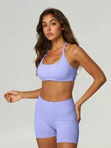 UONNOU 1pc Women's Sports Shaping Bra, Purple Sexy Camisole Tank Top, Sexy Off-Shoulder Backless Shaping, Yoga Fitness Casual Sports Fashion Outfit, Summer Autumn - Lilac Purple - View 9