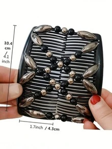 1pc Women's Double-Sided Hair Comb Elegant Beaded Hair Clip, Suitable For Ponytail, Half-Up And Layered Hairstyles, Multi-Functional Hair Accessory, Ideal Gift Choice,Bun Extension - Black - View 3