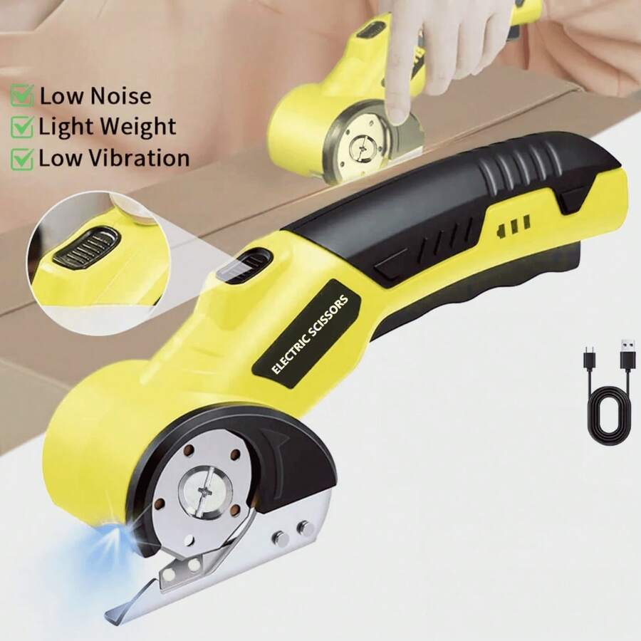 Electric Scissor Cardboard Cutter With LED Light, Cordless Electric Cutter, Rotary Cutter For Fabrics, Carpets, Leather, And Plastics