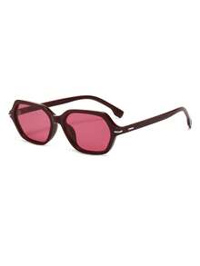 1 Pair Women's Maroon Rectangular Frame Korean Style Versatile Fashion Glasses - Maroon - View 2