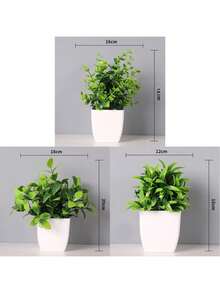 2/3/4pcs White Flower Pot Set With Small Artificial Plants, Includes Pots, Suitable For Indoor Home Decor, Office, Bathroom And Bedroom, With Plastic Eucalyptus And Mini Wheat Grass, Ideal Desktop Artificial Plant Decoration - Green - View 13