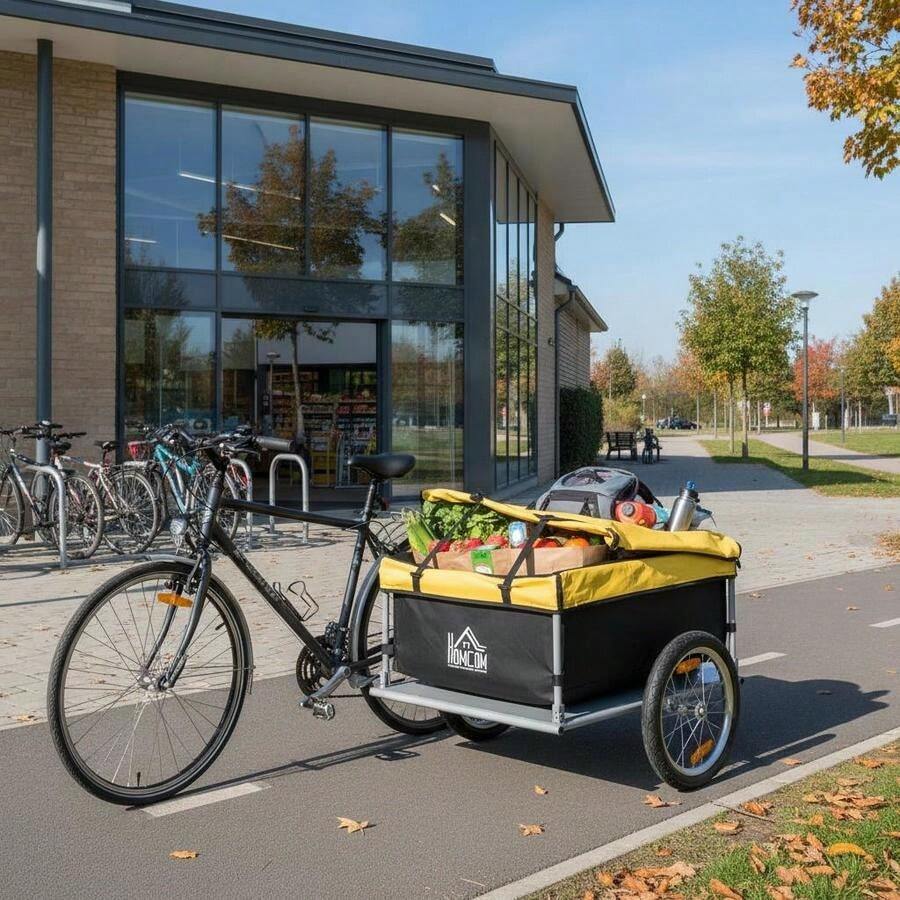 Bicycle Cargo Trailer, Two-Wheel Bicycle Large Cargo Wagon Trailer Oxford Fabric, Folding Storage, &Amp; Removable Cover, Yellow-XY992051 - 5664-0005Y - View 1
