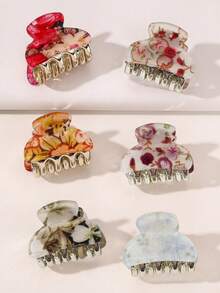 6pcs Random Color Ditsy Floral Pattern Mini Hair Claw Clip Street Tiaras Valentine's Day Valentines Hair Clips Hair Jaw Clip Hair Clamps Hair Clutch Hair Catcher Clip, School Stuff, College Fall Winter Hair Accessories For Women For Vacation Outfits Woman Summer Outfits - Multicolor - View 4