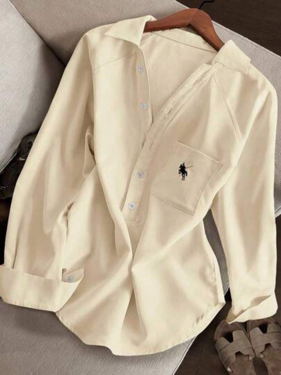 SuriyaCove Camisa de algodón de manga larga con bordado para uso diario casual de mujer - Albaricoque - Ver 1