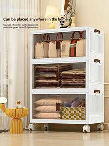 43 Cm Home Storage Cabinet, Multi Layer Foldable Storage Organizer With Transparent Doors And Mobile Casters, Modular Cabinet Combination For Bedroom Kids Room Study Room Kitchen Household Storage Organization - White - View 6